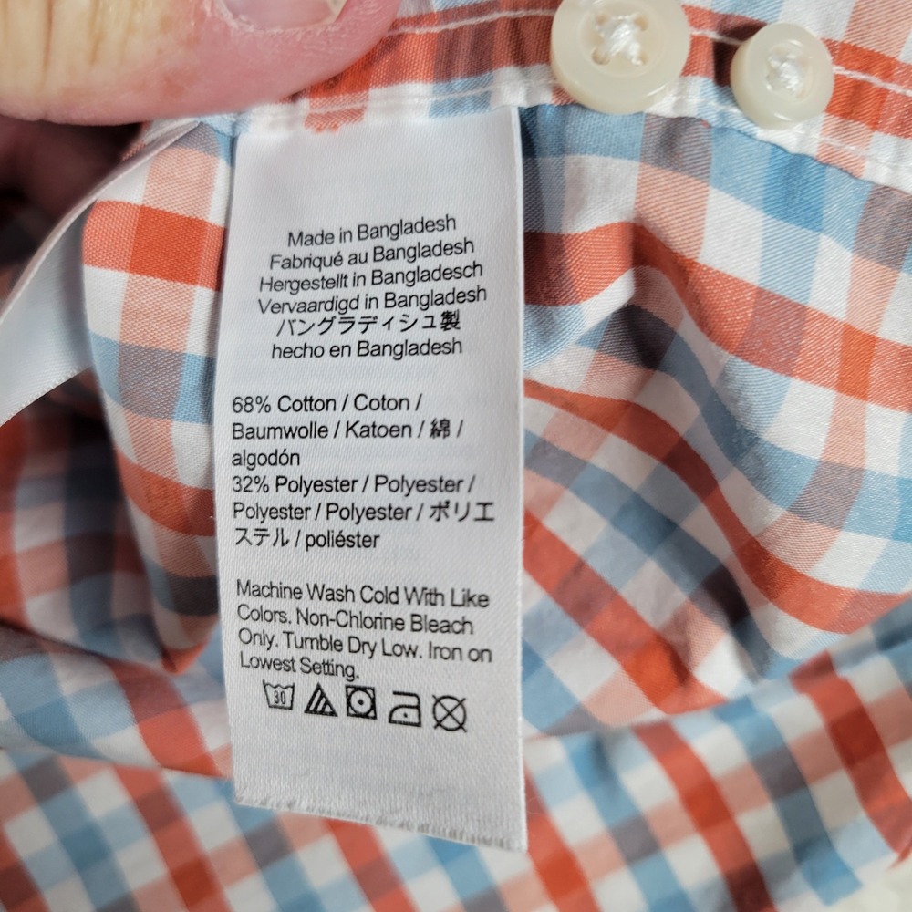 J.Crew Performance Shirt Mens M Orange Blue Gingham Slim Untucked Long Sleeve - Picture 5 of 12